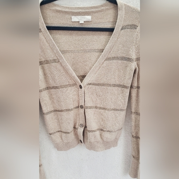 LOFT Metallic mesh Knit Striped Cotton Boho  Women's Cardigan Size M - Picture 2 of 10